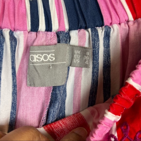 EUC ASOS Pink Multi Striped Off Shoulder Eyelet Dress - Picture 10 of 11